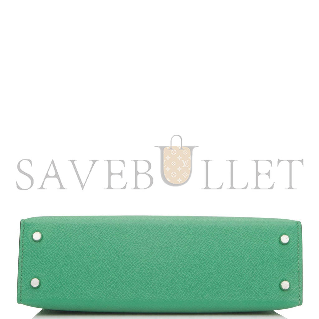 HERMÈS MASTER MINI KELLY II EPSOM COMIC GREEN SILVER BUCKLE (19*12*5.5cm)